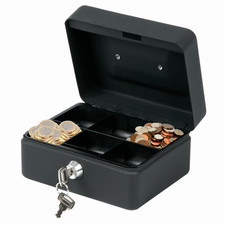 MONEY BOX TIN 6" STEEL METAL CASH SAFE SECURITY PETTY TIN WITH LOCK 2 KEYS BLACK