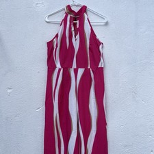 Jumpsuit Halter Womens Small Medium 36" Chest Pink Stripe Wide Leg Palazzo