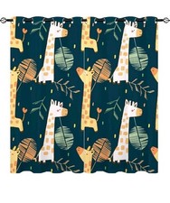 Children's Blackout Curtains Eyelet Giraffes Green W46 L53.9" 117x137cm 2 Panels