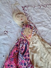 Two Vintage Dolly Handmade Cloth Clothes Peg Bags Holder Rag Dolls