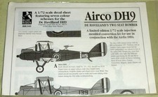 Blue Ride Decals BR240 Airco DH.9 decal in 1:72 Scale