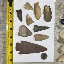 9 Pcs. Mixed Lot of Authentic Indian Arrowhead Artifacts Tools Flint Stone