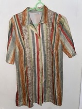 FINN KARELIA BLOUSE WOMENS UK 14 STRIPED POLYESTER SHORT SLEEVE NON-IRON Y2K