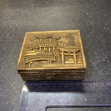 Vintage Japanese Metal Wood Lined Trinket Box Made in Japan