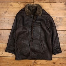 Vintage Oscar Leopold Leather Jacket L Shearling Coat Brown
