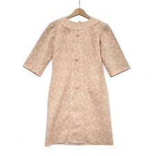 Crimplene Elbi 70s Vintage Dress 38 Peach Geometric Button Deco Women - Preloved