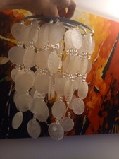 Natural Capiz Shell with Acrylic Beads Vintage Style Easy Fit Pendant Shade 29cm