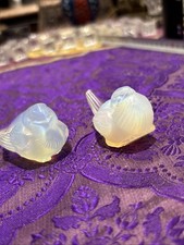 2 Antique Small Sabino Glass Opalescent Birds Art Deco