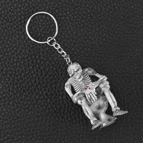 White rubber skull keychain - white,