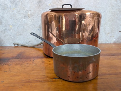 Antique copper pot pan lid - pan, w/lid