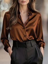 Women Silk Satin Shirt Ladies