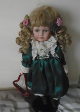 PRE LOVED 1980s LEONARDO PORCELAIN IRISH COSTUME  DOLL  17 inch ON STAND