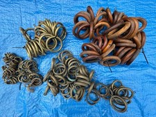 198 Antique Curtain Pole Rings - Brass & Mahogany. Mixed Sizes.