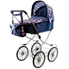 Blue Baby Dolls Pram Vintage Stroller Buggy Pushchair Storage Bag Toy BiBi Doll