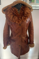 La Veronni real sheepskin shearling fox fur hooded coat jacket Toscana S UK8