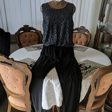 Size 18 Black Glitter Thread Floral Lace Sleeveless Tapered Leg Jumpsuit By Quiz