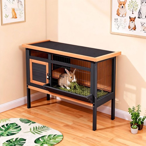 Wooden rabbit hutch - wooden, open