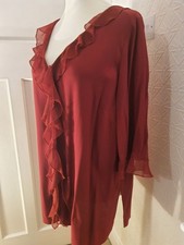 Size 22 Design By Evans Red Silky Crepe Look Blouse & Chiffon Ruffles VGC Xmas