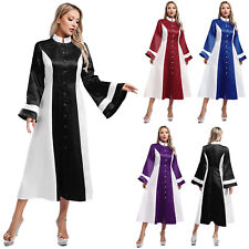 Women Church Robe Stand Collar Flared Sleeve Loose Fit Choir Clergy Maxi Dress 
