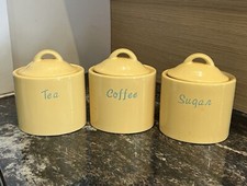 Vintage SSI 1997 Taiwan Yellow Set of Tea Sugar Coffee Pots Jars Canister Lidded