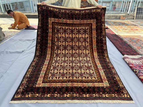 Beige hand knotted afghan - hand,