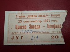 Red Star Belgrade Benfica 1971 football ticket, friendly