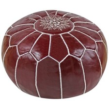 LEATHER POUF MOROCCAN OTTOMAN FOOTSTOOL GENUINE UNSTUFFED ROUND HANDMADE BURGUND