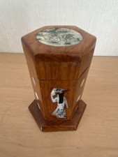 UNUSUAL WOODEN HINGED HEXAGONAL TOOTHPICK BOX: LOVELY ITEM