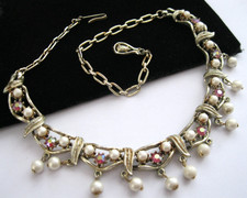 Vintage 1950s Pink crystal ab pearl drop choker necklace