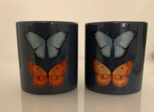 2 x Ceramic Pottery Pen Pot Holders. Blue & Butterfly Design. WHSmith Serenity 