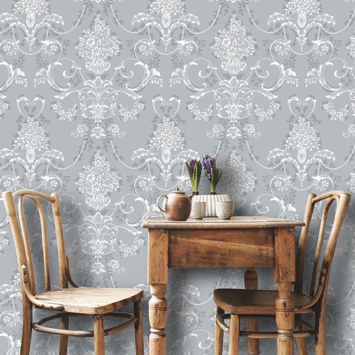 Floral blue wallpaper - blue,