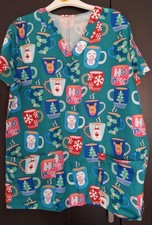 Christmas Nursing Uniform Scrub Short Sleeve Top size 2XL
