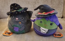 SQUISHMALLOWS HALLOWEEN FLIP-A-MALLOWS CLEO BLACK CAT  ROSLYN GREEN WITCH 8 INCH