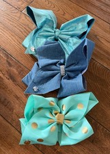 Jojo Siva Sparkly Aqua Blue Denim Polka Dot Hair Accessories Bow Large Set Of 3