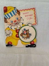 1950s Birthday Card  Circus Theme - Clown - Dog jumping through hoop