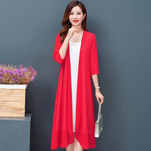 Women chiffon long cardigan - long,
