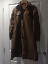 Vintage Shirt Dress In Raw Silk Look Chocolate Coloured Size 10 /13