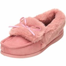 Ladies Moccasin Slippers Full Warm House Shoes Old Pink Flat Memory Foam Cosy