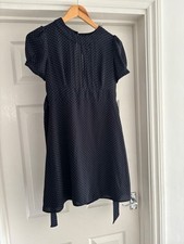 Ladies Size 10 Navy Blue/White Polka Dot Elegant Dress Short Sleeves Topshop GC