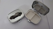 Datsun 240 Z ref56 pewter effect car emblem on silver metal pill box