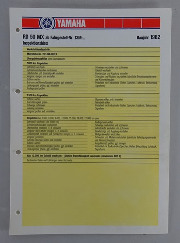 Inspection sheet yamaha 50 - sheet,