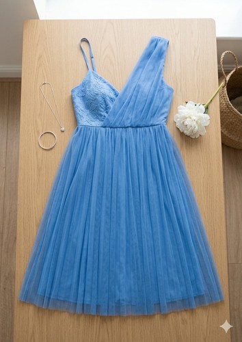 Cornflower blue tulle - blue, lace