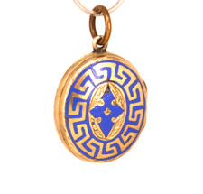 ANTIQUE VICTORIAN GOLD LOCKET GREEK KEY ENAMEL