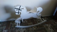 VINTAGE WHITE WOODEN LARGE ROCKING HORSE