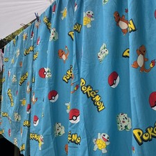 Pair Vintage 1990s cotton Curtains Pokémon Nintendo ZAP turquoise w64” 53” drop