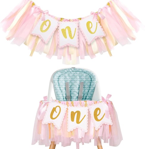 Pink one highchair banner - banner,, 1st