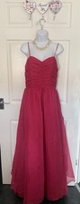 VINTAGE John Charles PROM DRESS FUSHIA SIZE UK 14 80S FRILLS STRAPY FIT & FLARE