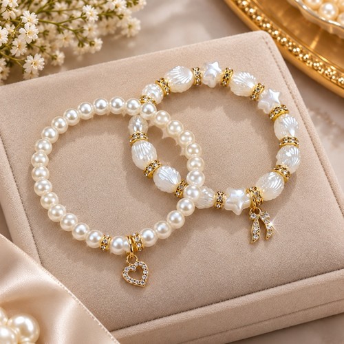 2pc white round pearl - pearl, beaded