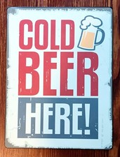 Vintage 'Cold Beer Here!' Sign A3 Metal Wall Plaque Size Man Cave 