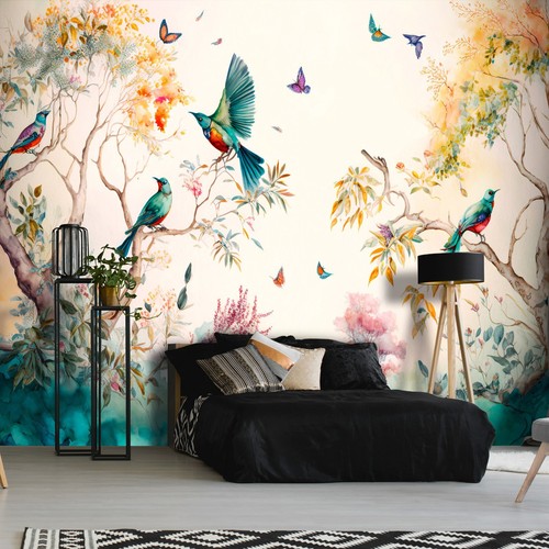 Flowers trees birds - trees, bedroom